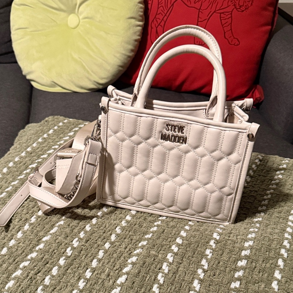 Steve Madden Ivory Quilted Satchel